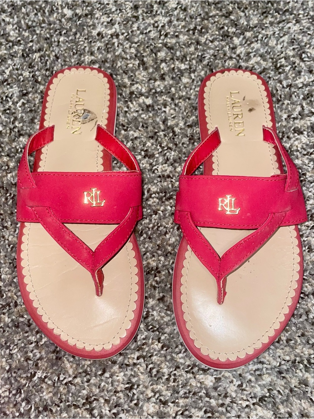 Lauren Ralph Lauren Red Leather RL Logo  Sandals Size 7